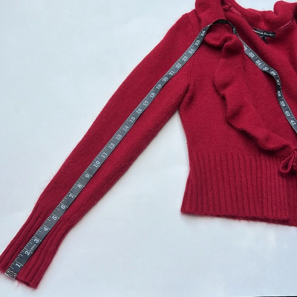 Marina Luna Womens‎ Cranberry Red 37% Angora Ruffle Front tie layer Cardigan  L